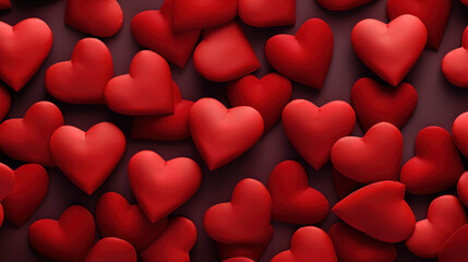 Lovely red hearts background with bokeh effect. generative ai