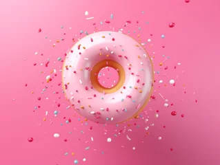Fotobehang Donut with sprinkles with vibrant pink color. © keystoker