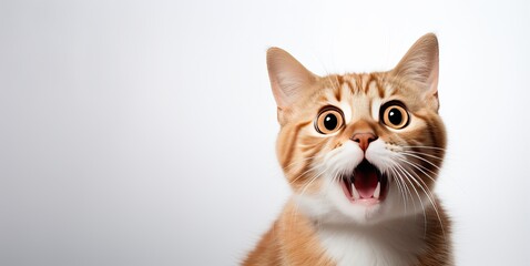 A surprised kitten with an open mouth and round eyes looks forward at the camera. The concept of strong surprise.