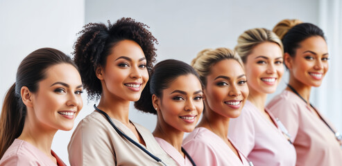 Obraz premium group of portraits of happy international nurses