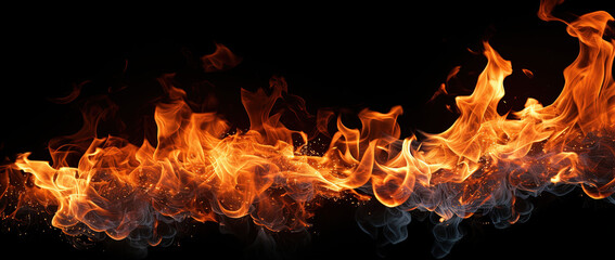 Fire flames on black background	