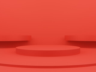 Red geometric podium. Red  background.
