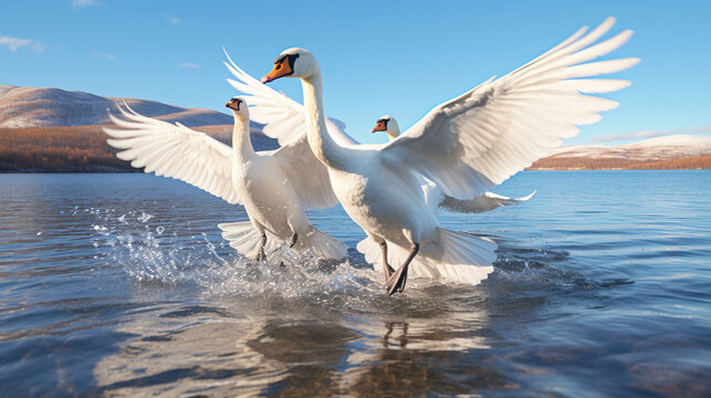 swan in flight HD 8K wallpaper Stock Photographic Image 