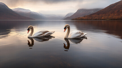 swans on lake HD 8K wallpaper Stock Photographic Image 