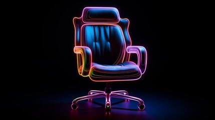 black gaming chair with neon lights on black background