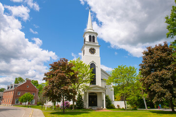 Community Church of Pepperell at 3 Townsend Street in historic town center of Pepperell, Massachusetts MA, USA. 