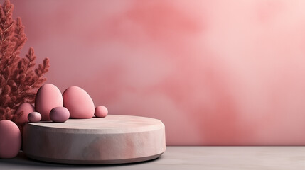 pink rose petals on wooden table,pedestal for displaying products