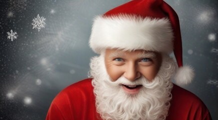 santa claus with christmas decorations, christmas scene, santa claus face  on christmas background, christmas gifts
