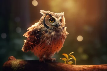 Fototapete Rund Beautiful owl on a branch with bokeh light background. © Angus.YW