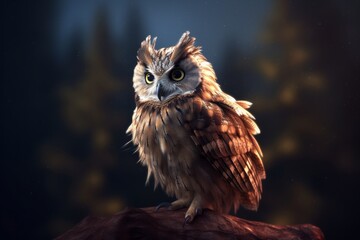 Portrait of a beautiful owl with orange eyes on a dark background