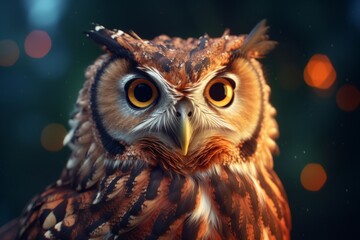 Beautiful owl portrait with bokeh background, close up.