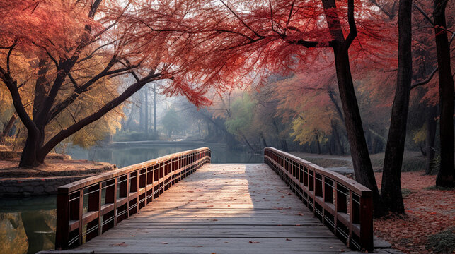 bridge in the autumn HD 8K wallpaper Stock Photographic Image 