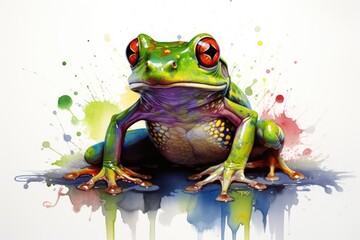 watercolor frog frog illustration with splash watercolor textured background unusual illustration watercolor frog - obrazy, fototapety, plakaty