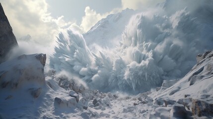 Fototapeta na wymiar a catastrophic avalanche cascading down a synthetic mountain