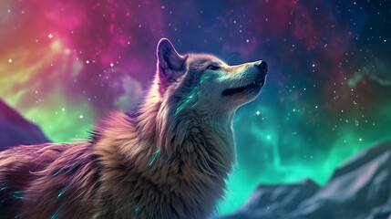 wolf in the woods HD 8K wallpaper Stock Photographic Image  - obrazy, fototapety, plakaty