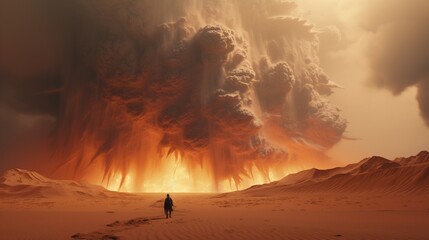 a cybernetic sandstorm raging across an desert