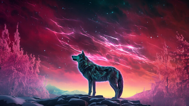 wolf in the night HD 8K wallpaper Stock Photographic Image 