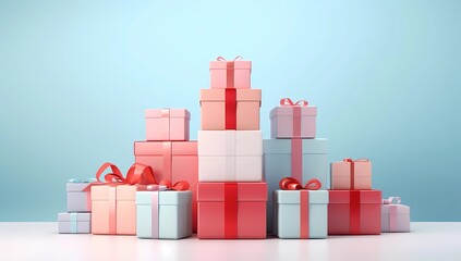 colorful illustration of gift boxes with ribbons, blue background