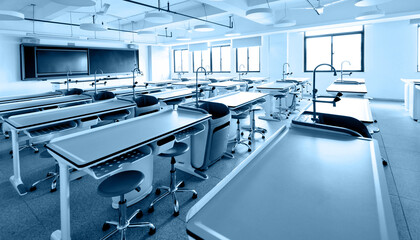 Empty chemistry laboratory in the school
