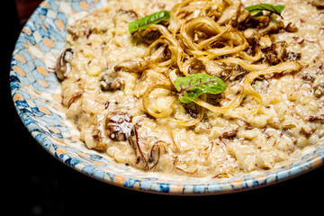 mushroom risotto in the restaurant