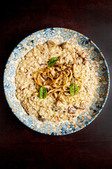 mushroom risotto in the restaurant