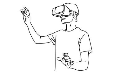 line art of man in glasses device virtual reality