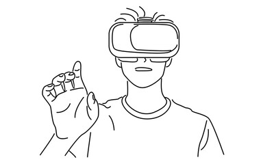 line art of man in glasses device virtual reality