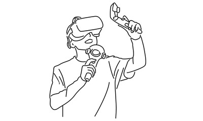 line art of man in glasses device virtual reality