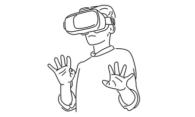 line art of man in glasses device virtual reality