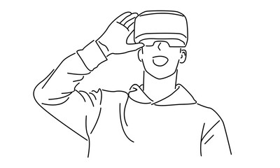 line art of man in glasses device virtual reality