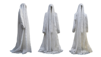 set of  various white realistic scary ghost, png, isolated on a transparent background . cutout or clipping path.	