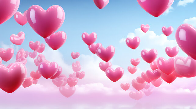 Heart confetti background, falling from above pink love particles, blurred petal. generative ai