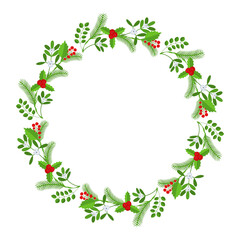 Christmas round floral wreath frame. Winter holiday decoration