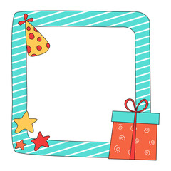 Birthday photo frame. Empty photo frame for birthday celebration. Vector illustration.