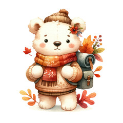 watercolor autumn cute bear travel trip clipart teddy bear  travel elements in autumn  trip theme