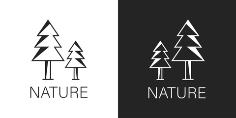 black and white pine tree vector, logo, icon. nature, tree, plant, pine, fir, pine tree, wood, leaf, leaves, forest, evergreen, environment, flat, logo, icon, clipart, sticker, vector illustration.