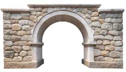old stone arch , isolated on a transparent background . cutout or clipping path.	