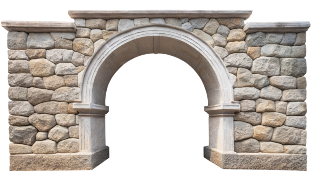 old stone arch , isolated on a transparent background . cutout or clipping path.	