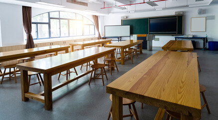 Classroom with long wooden table