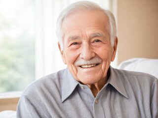 Fototapeta na wymiar Smiling Elderly Man for Healthy Lifestyle, Happy Retirement, and Nursing Home Concept