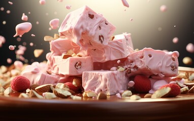 Delicious Nougat Treats with Pink Icing and Nuts