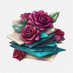 pink rose and roses fantasy romance element stack of envelopes