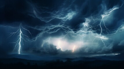 a powerful lightning storm illuminating a fictitious night sky