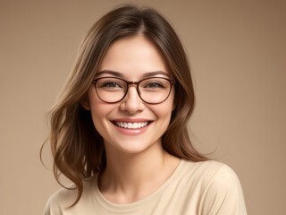 Smiling Woman in Glasses suitable for Facial, Dental, and Hair Care Advertorial