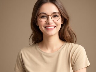Fototapeta premium Smiling Woman in Glasses suitable for Facial, Dental, and Hair Care Advertorial