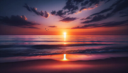 Fototapeta na wymiar A tranquil beach scene at sunset