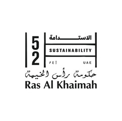 UAE National day logo.  52 Years Anniversary. (Translate of Arabic Text: Arabic Translate: Sustainability, Ras Al Khaimah). Vector Illustration.