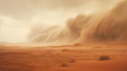 an dust storm raging across an artificial desert landscape