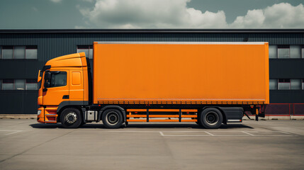 Fototapeta na wymiar A large orange truck