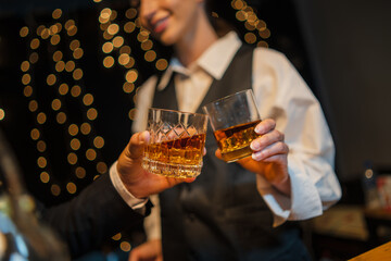 Celebrate whiskey on a friendly party in  restaurant